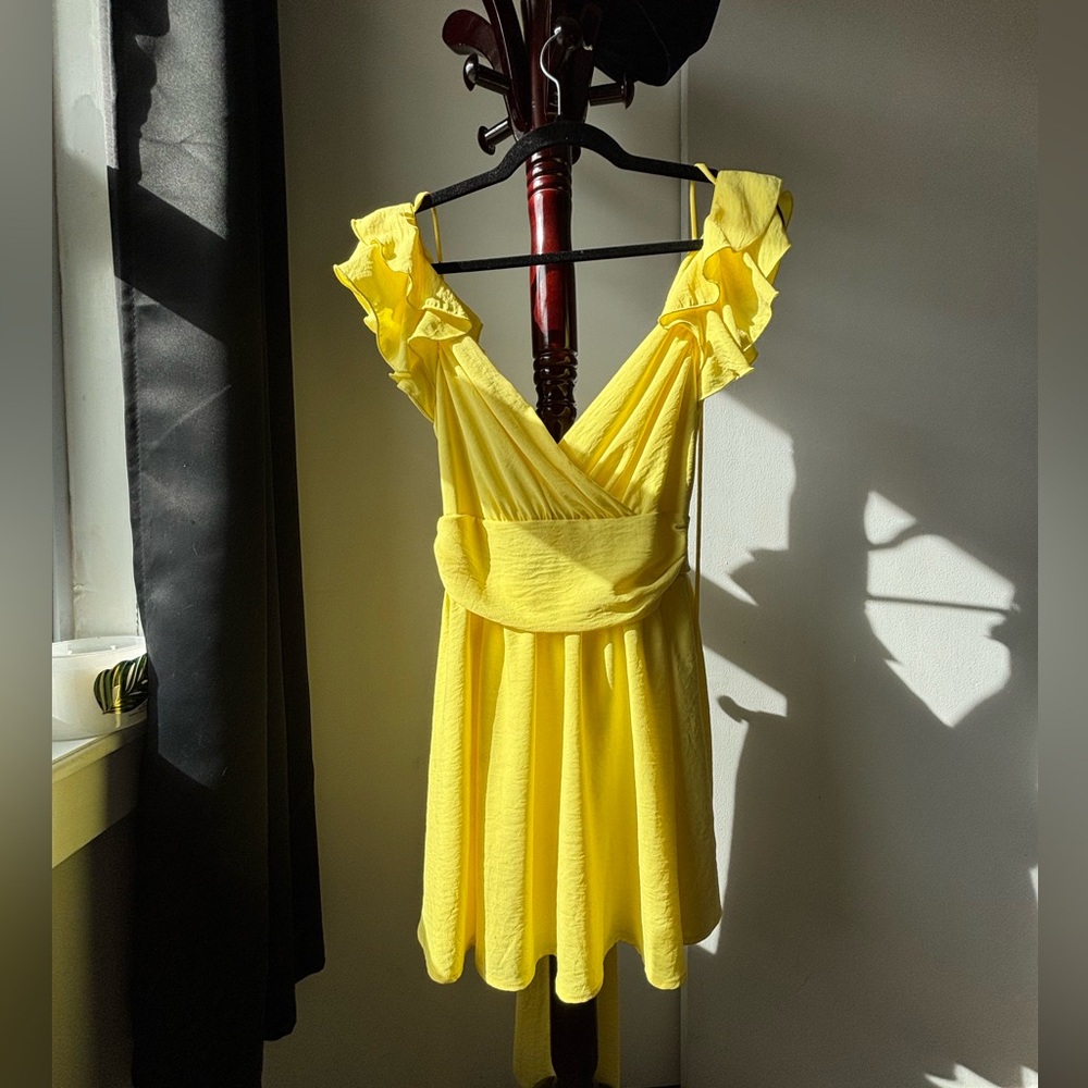 Yellow Ruffle Sleeve Dress - Picture 2 of 9